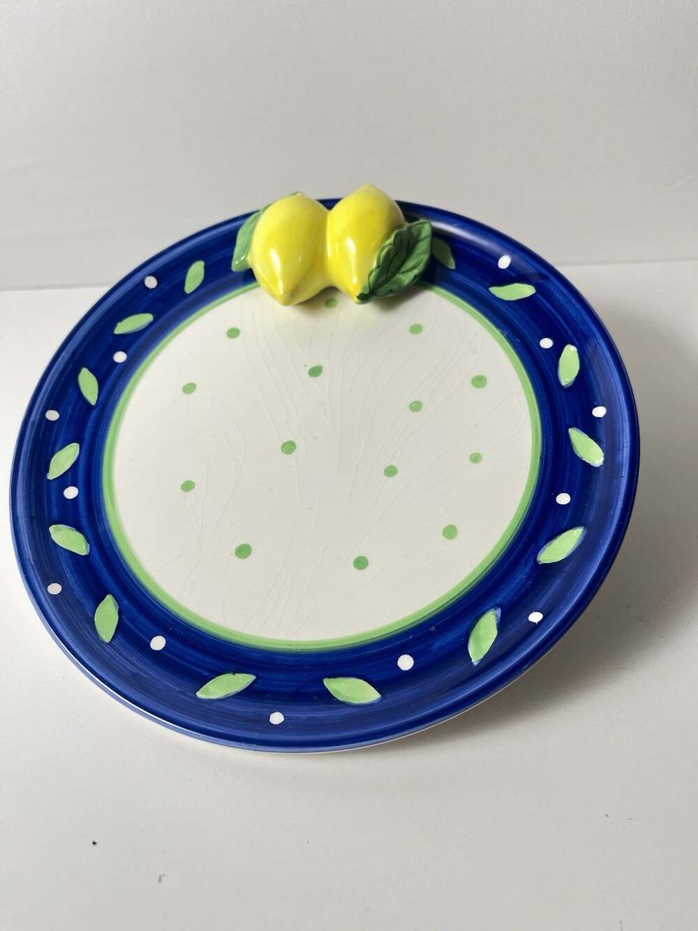 Set of 2 Vintage Lemon Ceramic Decorative Plates Blue Green Italian Style